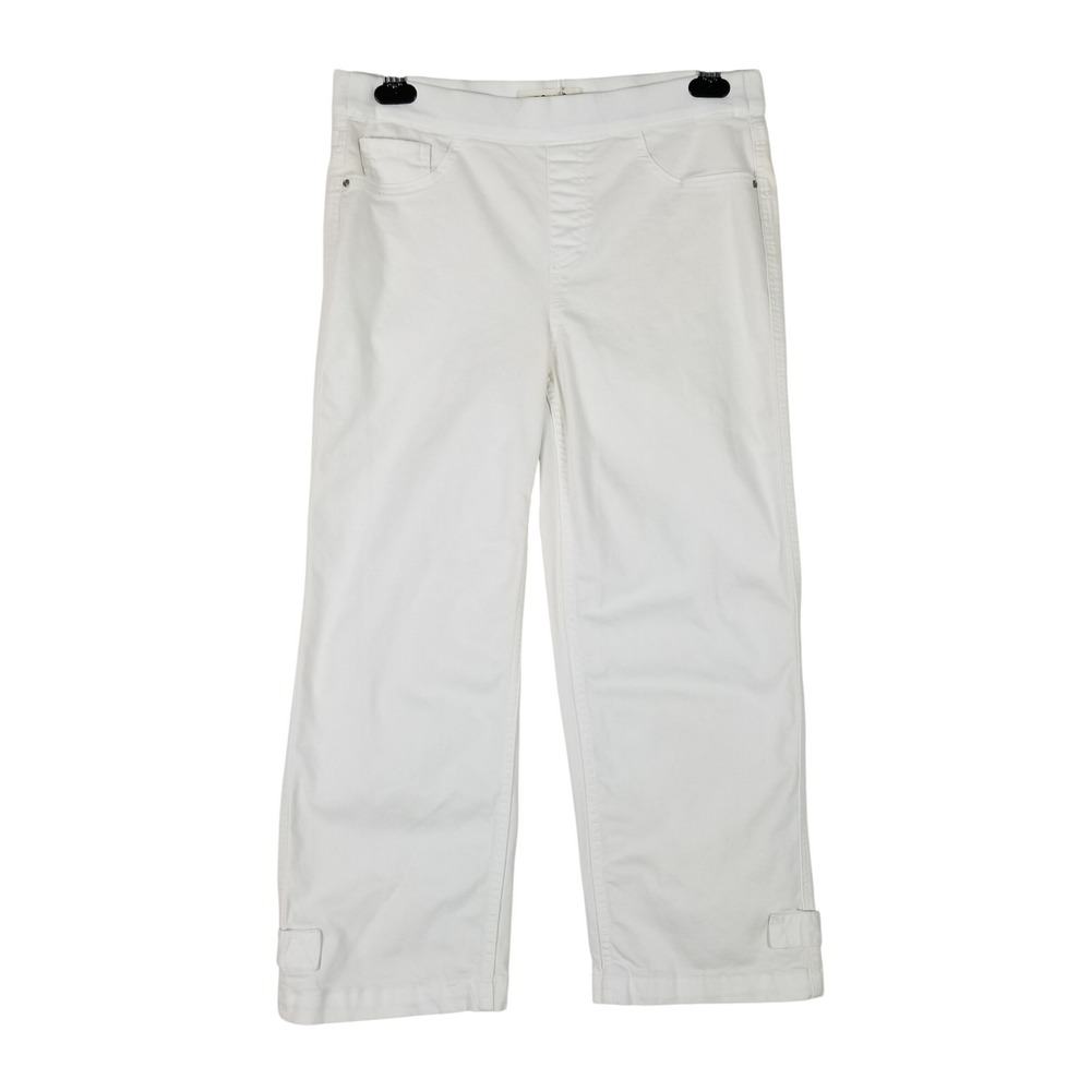 Charlie B Crop Pants Women 8 White Pull On Button Tab Hem C5404-618A